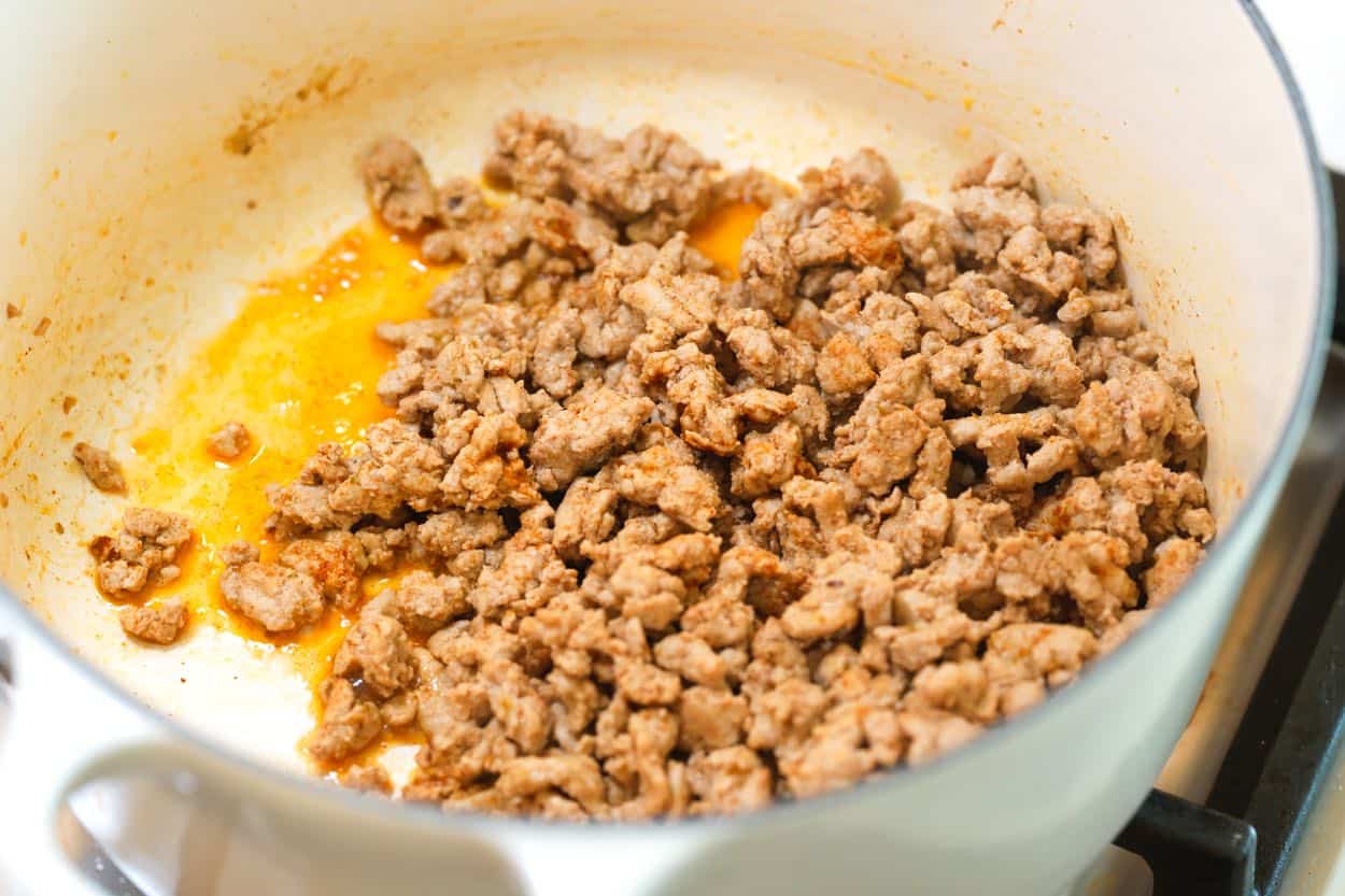Browning ground turkey for white turkey chili