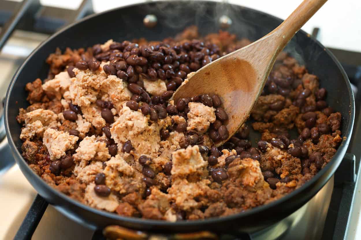 Making taco meat for nachos
