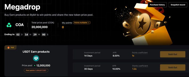 „BYBIT MEGADROP“ 7 fazės projektas „COA Break“ rekordas su 50 milijonų USDT produktų, išparduotų per 4 valandas