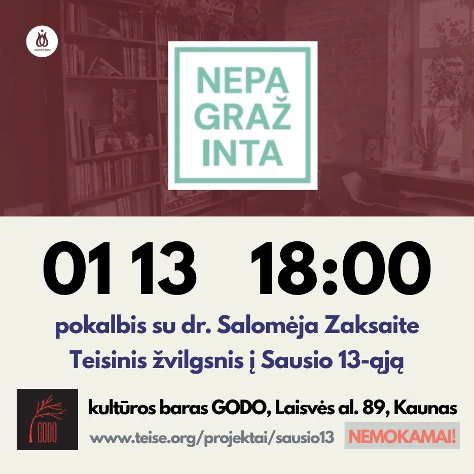 Sausio 13-ajai visuomeninė organizacija „Gražinkime Kauną“ pasiūlys du skirtingas diskusijas su istorijos ir teisės žinovais