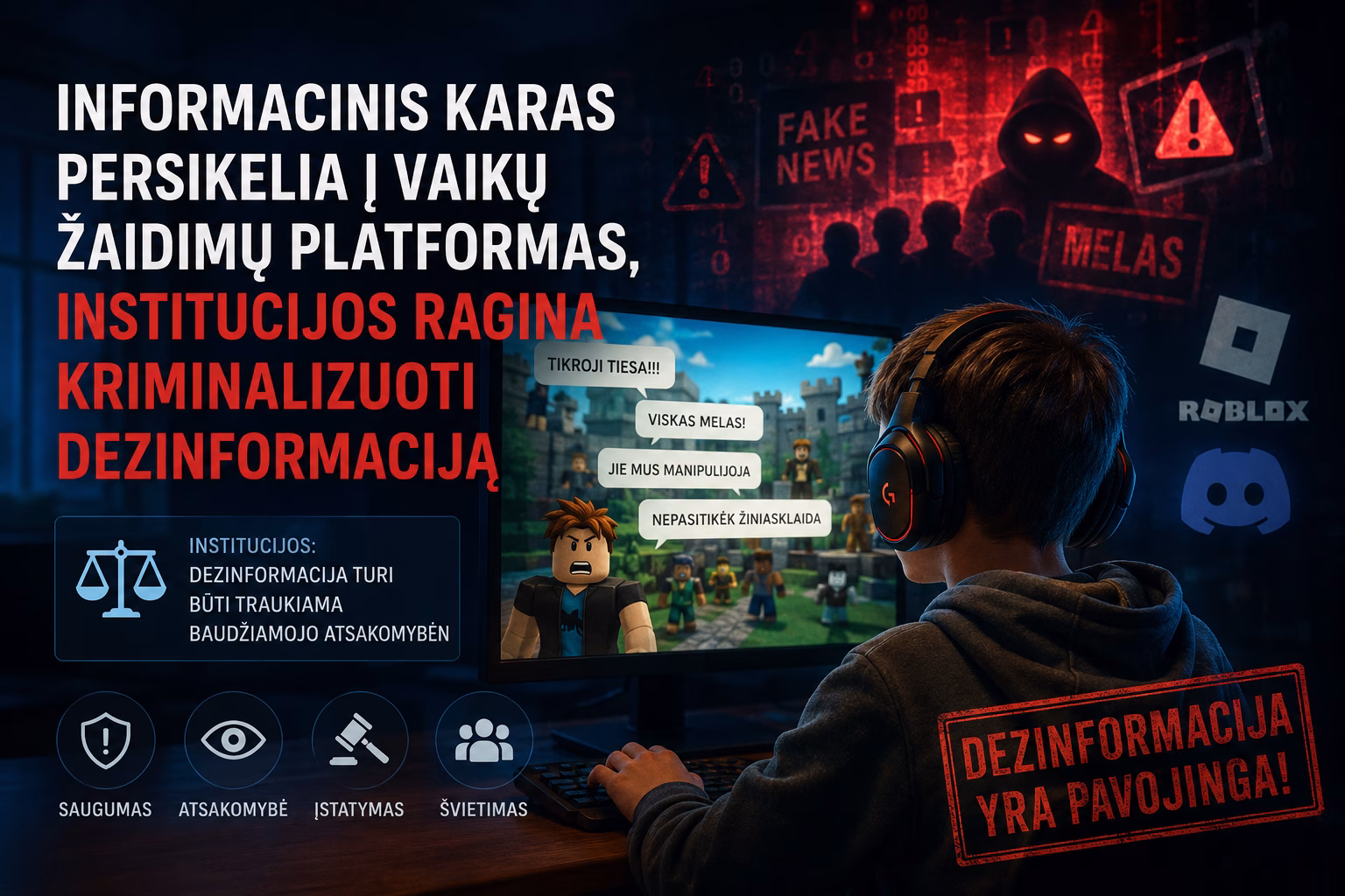Lietuvos institucijos: dezinformacija persikėlė į vaikų žaidimų platformas, būtini kriminalizavimo įstatymai