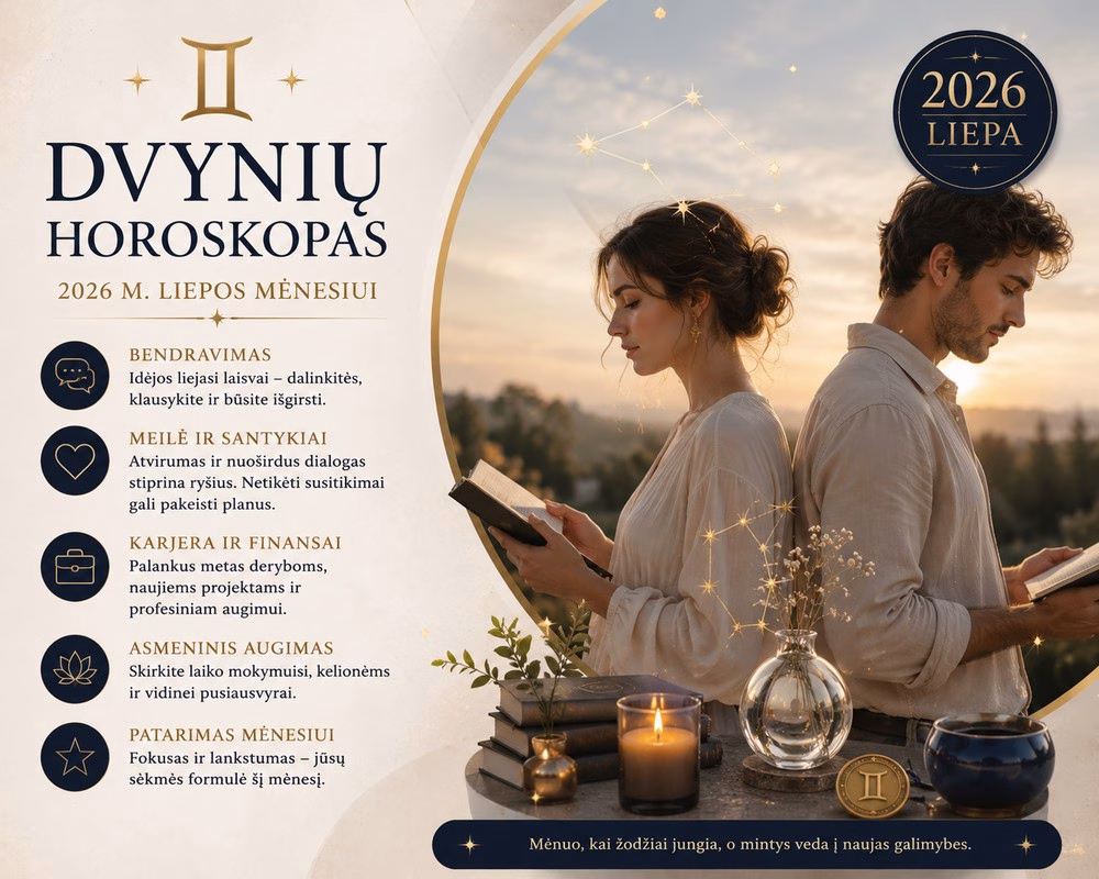 Dvynių horoskopas 2026 m. liepos mėnesiui-