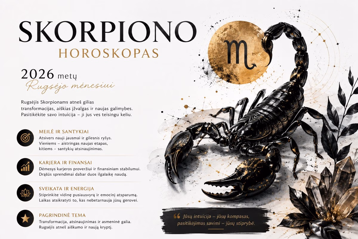 Skorpiono horoskopas 2026 m. rugsėjo mėnesiui